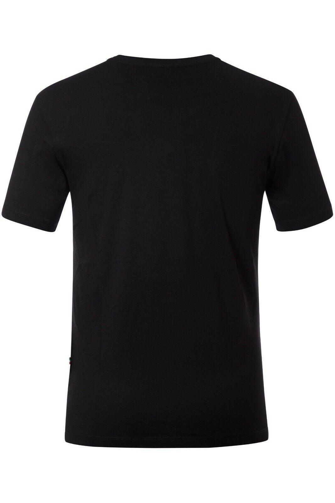 Back view of plain black short sleeve crew neck t-shirt on white background
