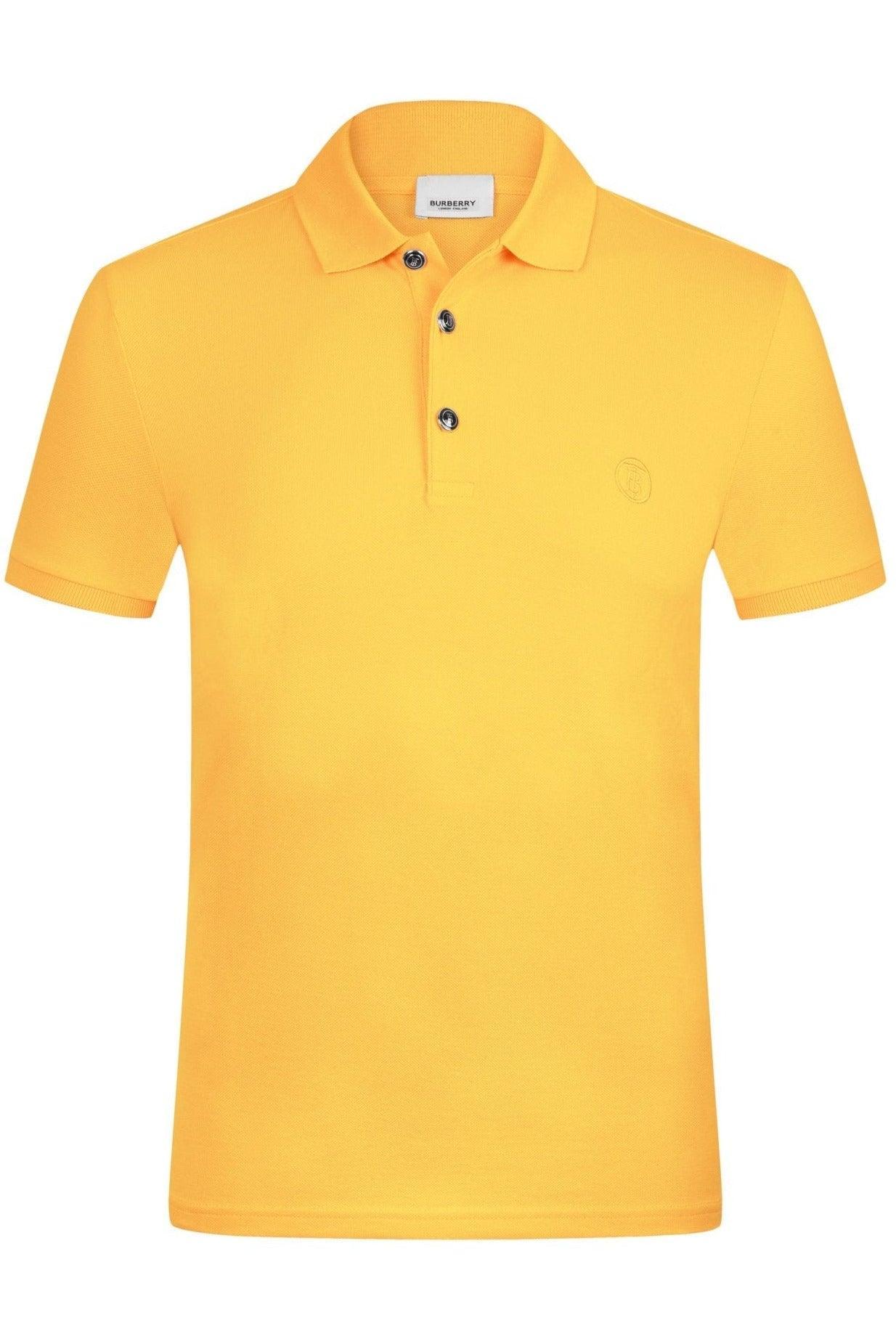 Men's yellow Burberry polo shirt with collar and three-button placket detail