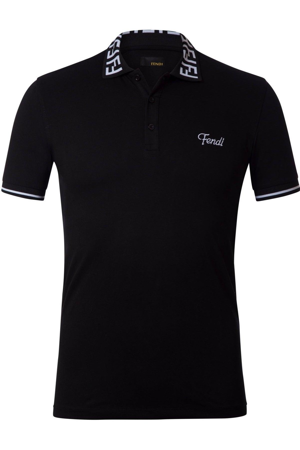Black Fendi polo shirt with logo embroidery and branded collar detail